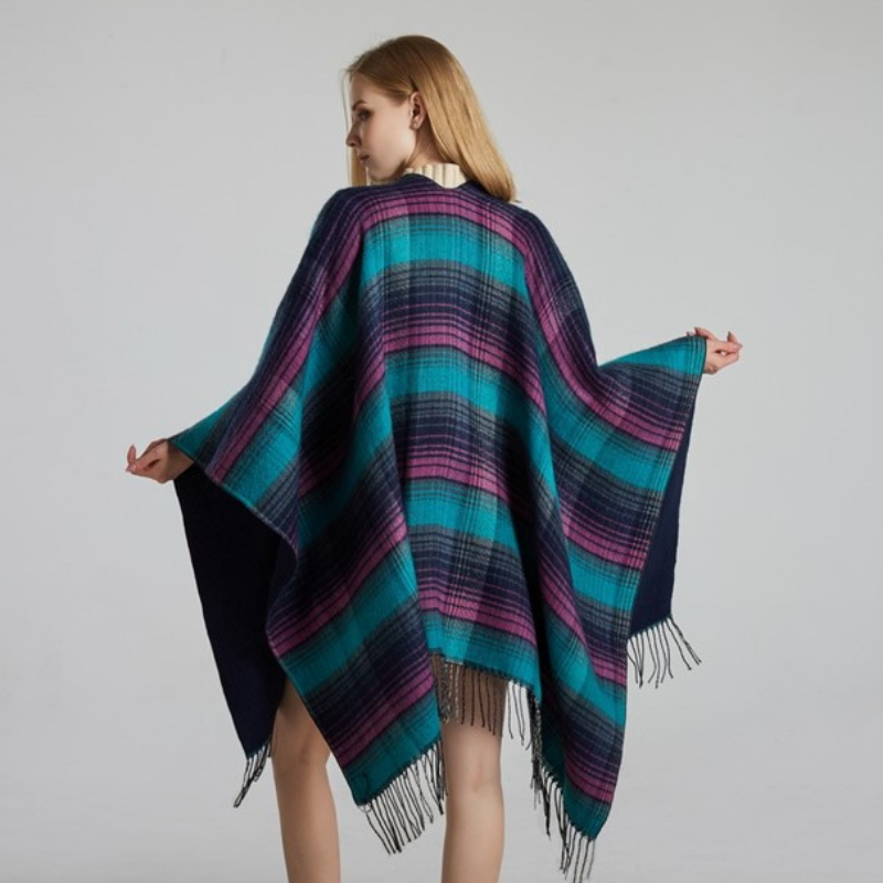 Cape Femme Carreaux - bleu