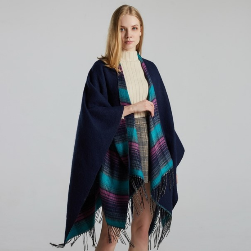 Cape Femme Carreaux - bleu