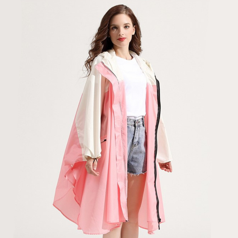 Poncho Pluie Rose Clair & Beige - Rose & Beige