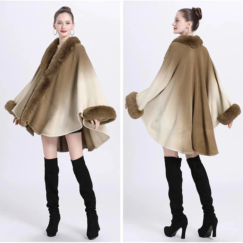 Cape Femme Fourrure Bicolore