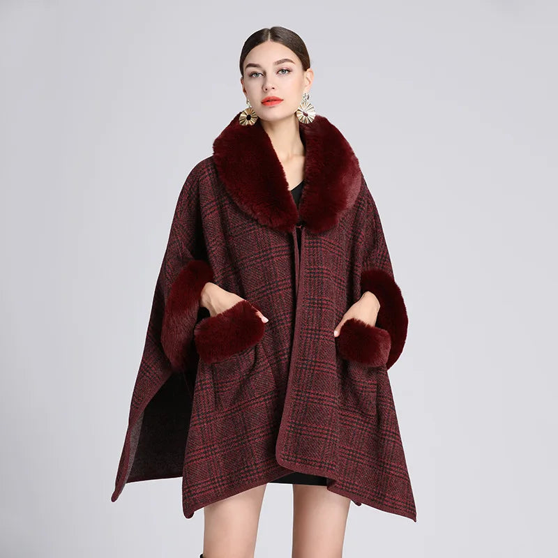 Cape Poncho Femme - rouge vin