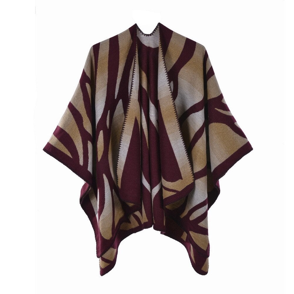 Poncho Femme Wild - rouge vin