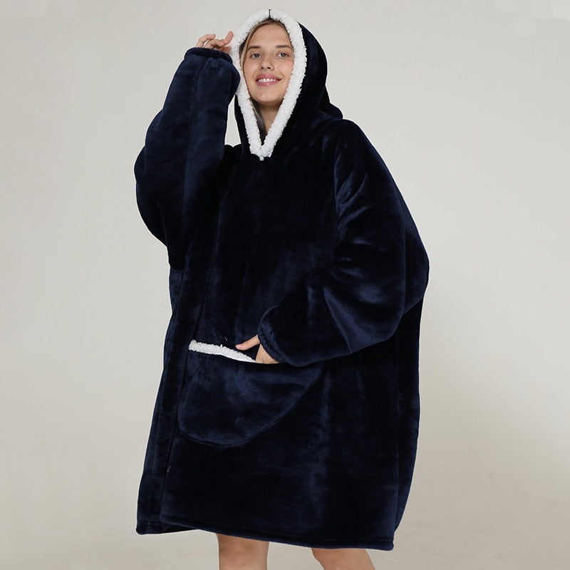 Plaid Poncho Adulte - Bleu marine / Unique
