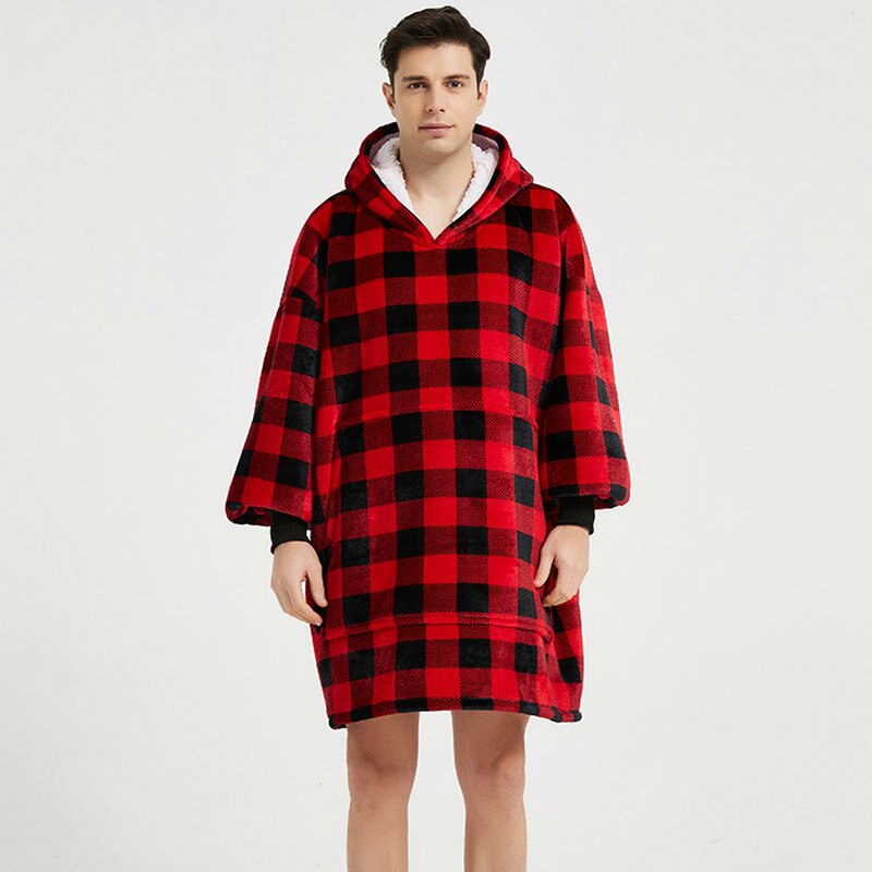 Plaid Poncho Polaire Homme - Rouge & Noir