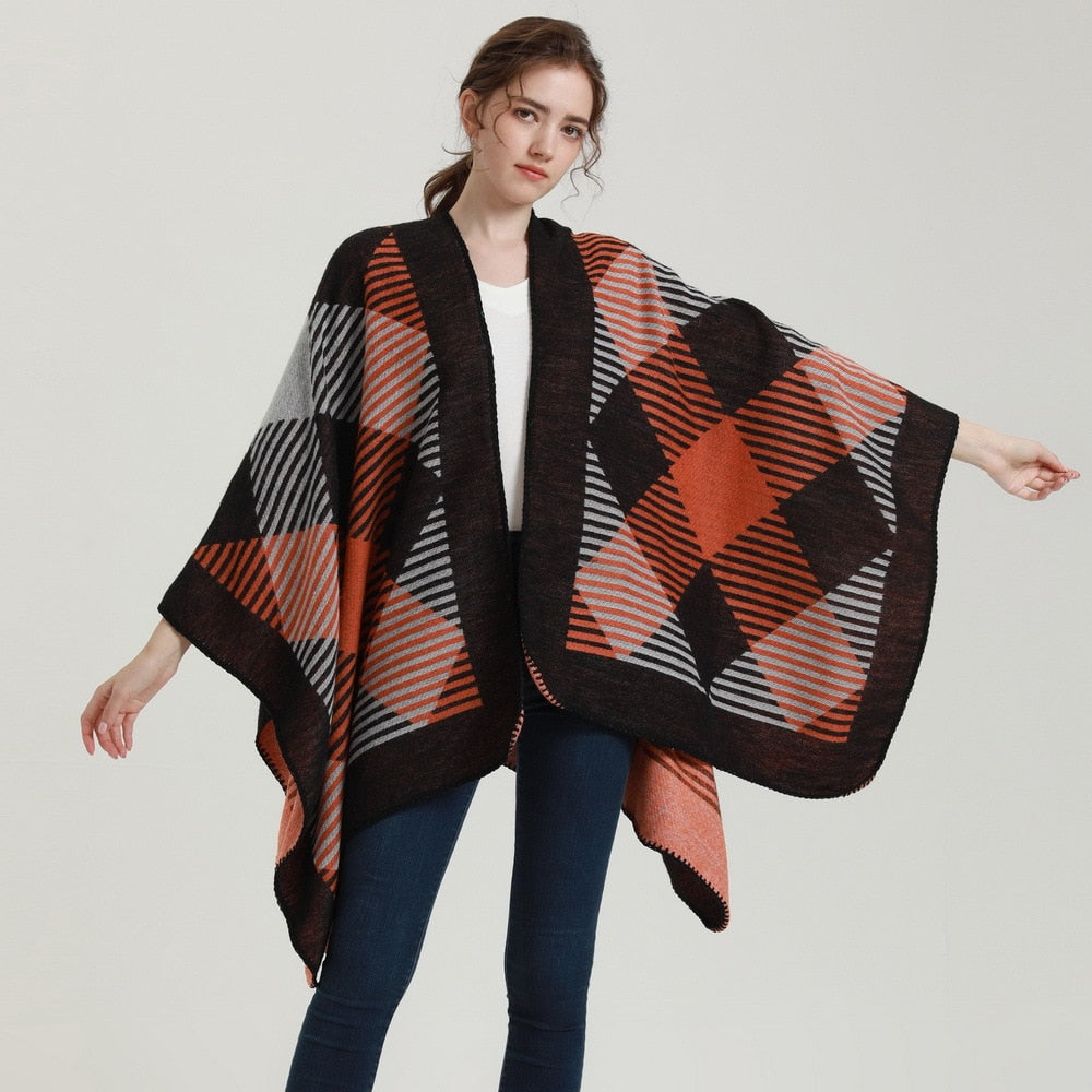 Poncho femme Carreaux