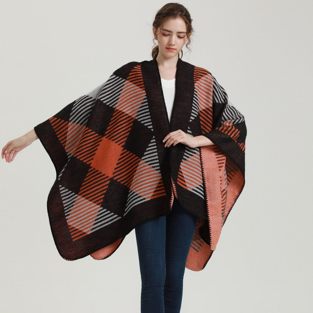 Poncho femme Carreaux