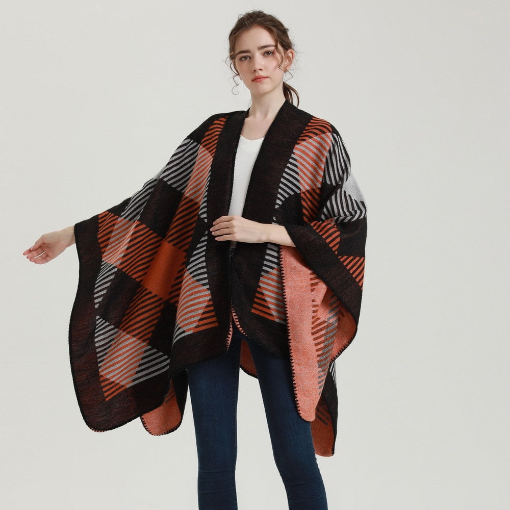 Poncho femme Carreaux