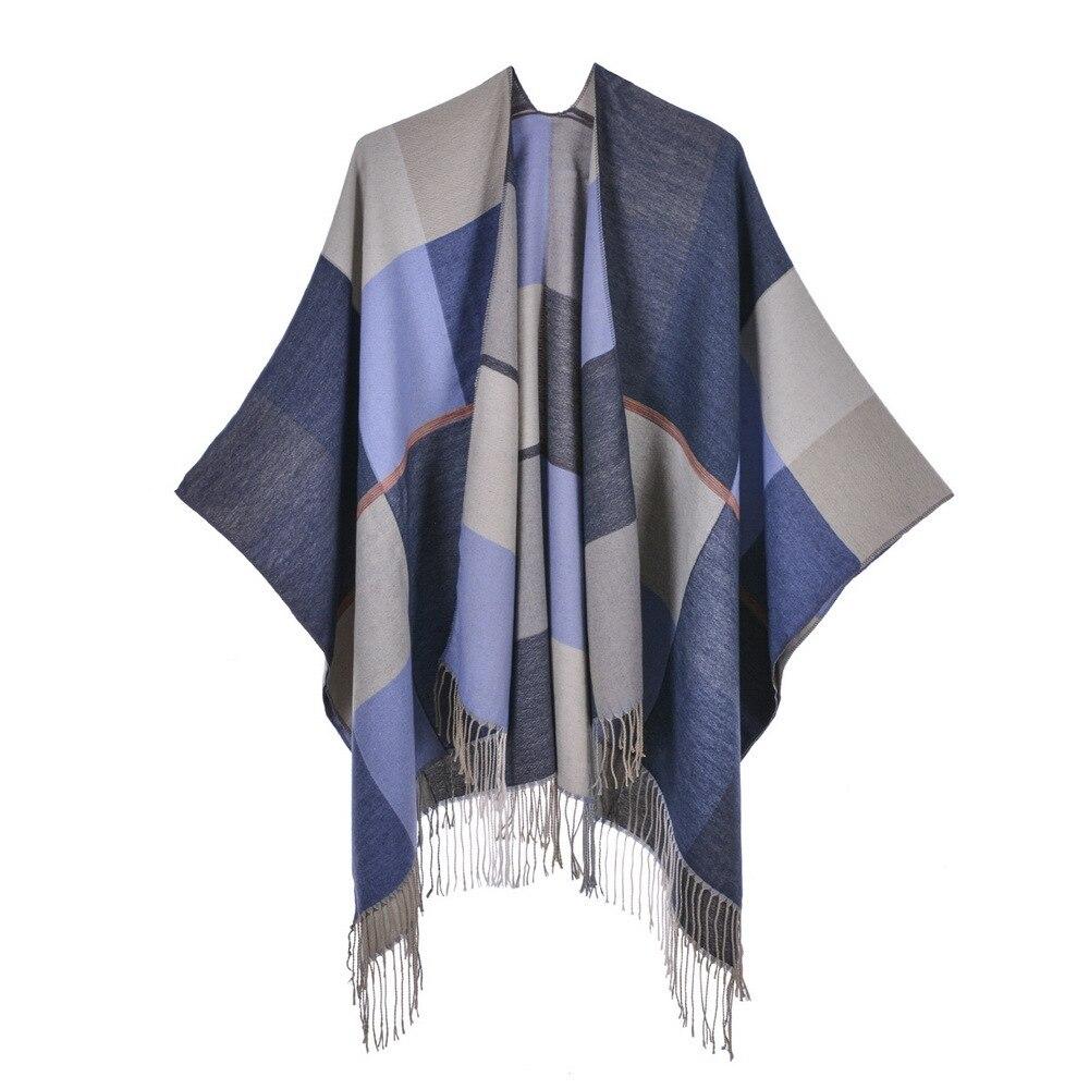 Poncho Femme Carreaux Bleu - Bleu
