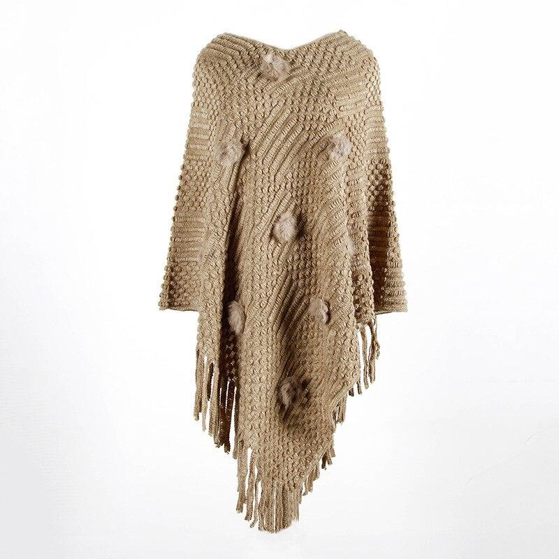 Pompon Poncho - beige