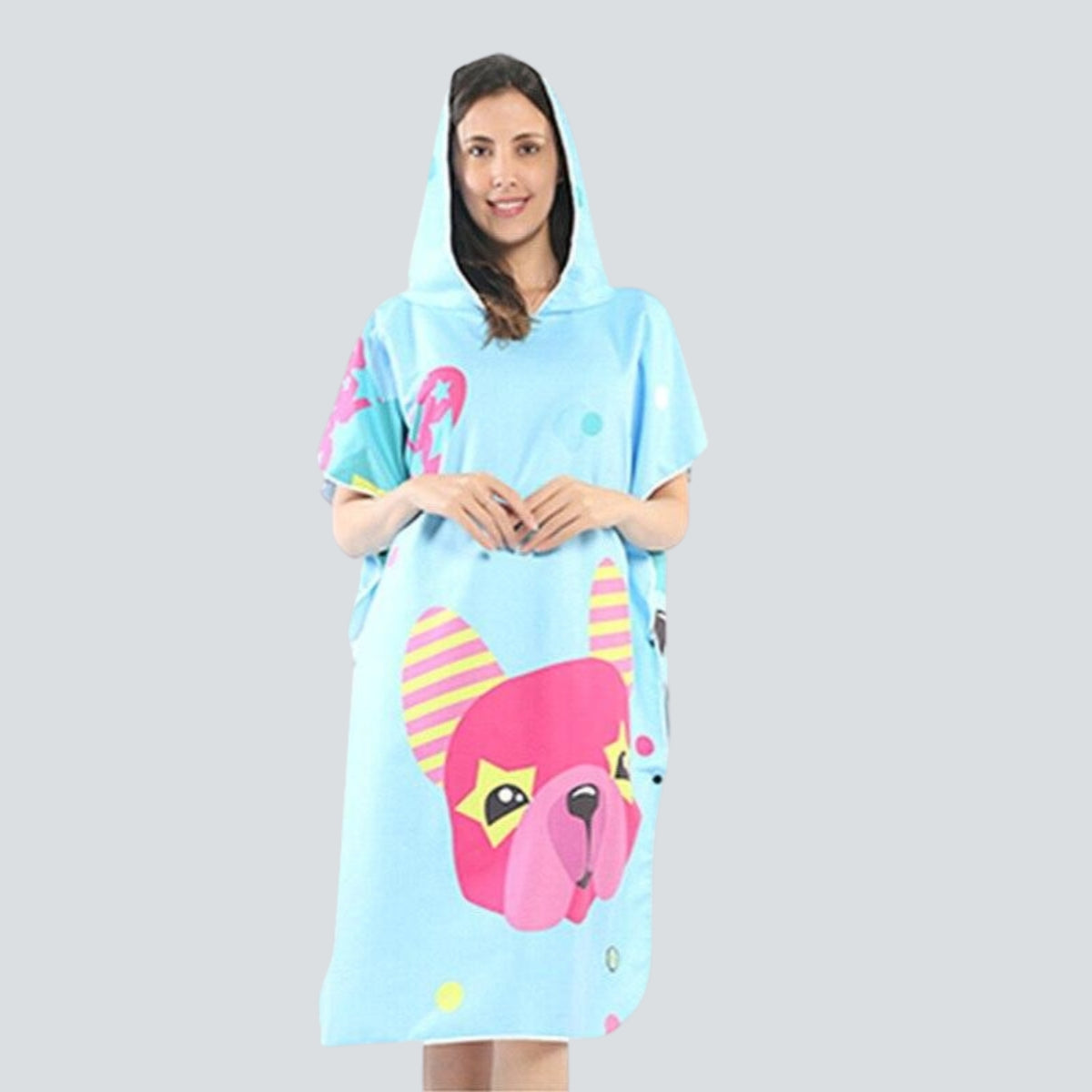 Poncho Bain Bleu Clair - Bleu & Rose