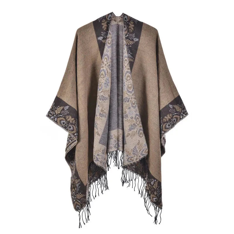 Cape Elégante Femme Fleur - kaki