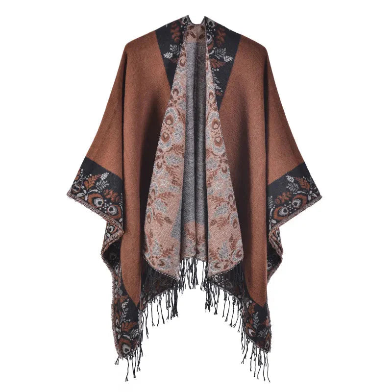 Cape Elégante Femme Fleur - marron