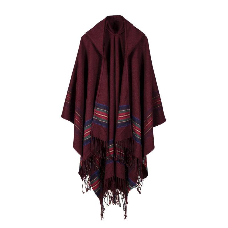 Poncho Capuche Femme - rouge vin