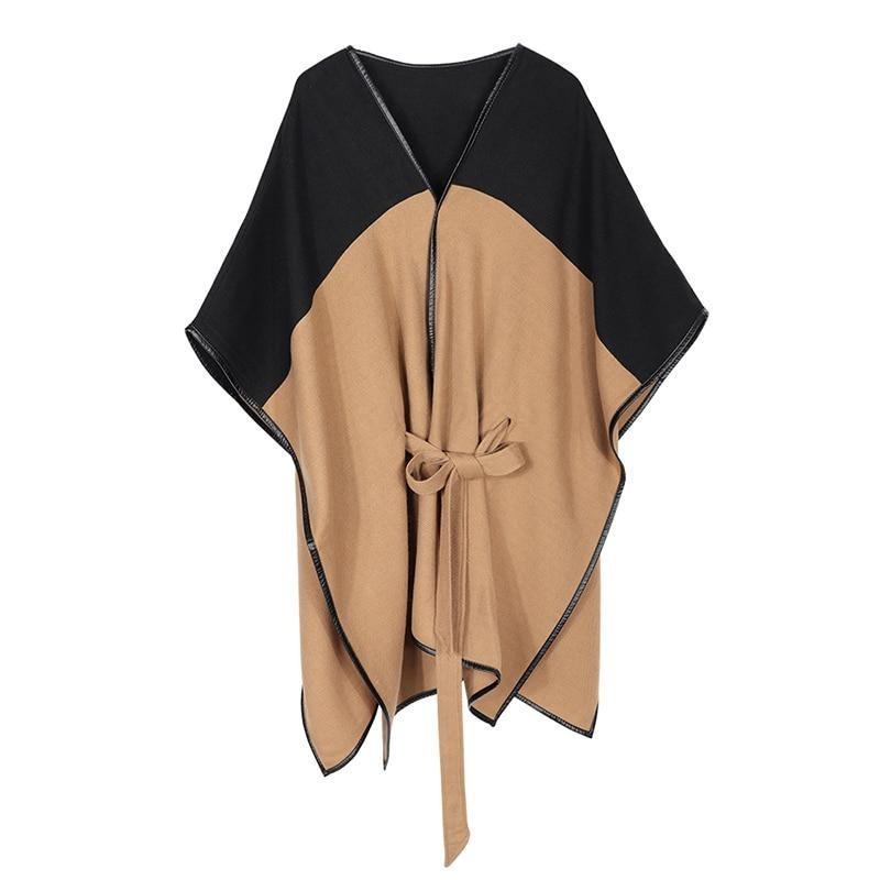 Poncho Cachemire Femme - Noir & Camel