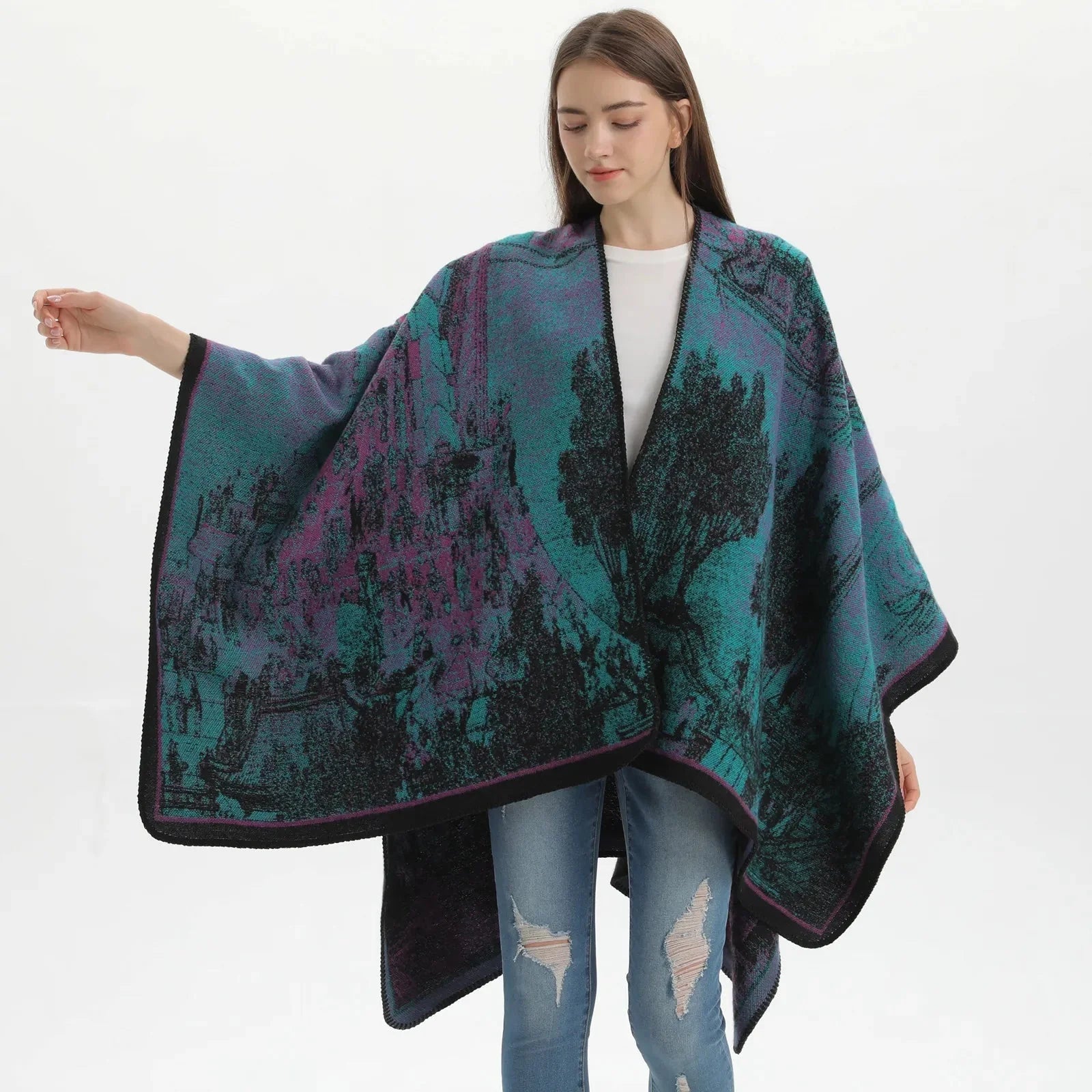 Chale poncho femme sale