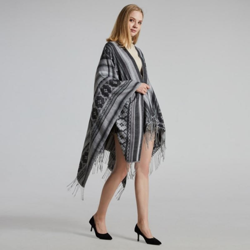 Poncho Femme Fleurs & Franges