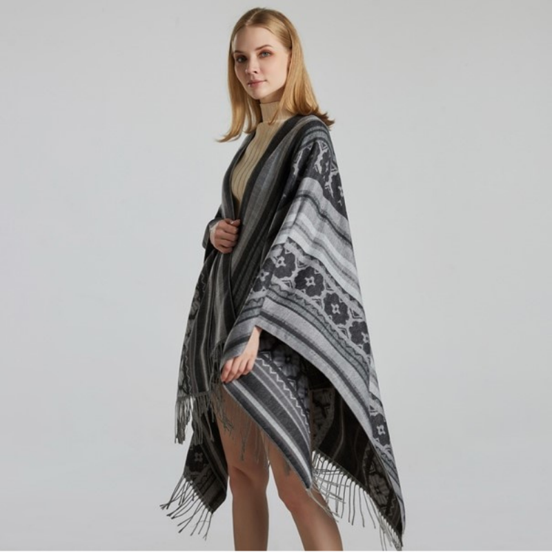 Poncho Femme Fleurs & Franges