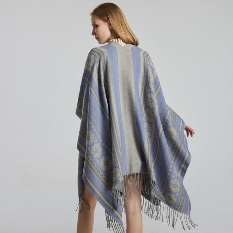 Poncho Femme Fleurs & Franges