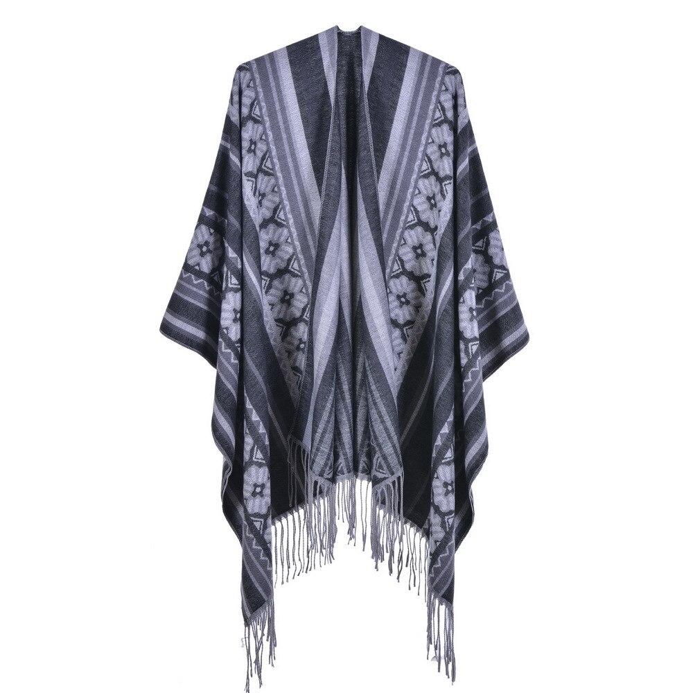 Poncho Femme Fleurs & Franges - noir