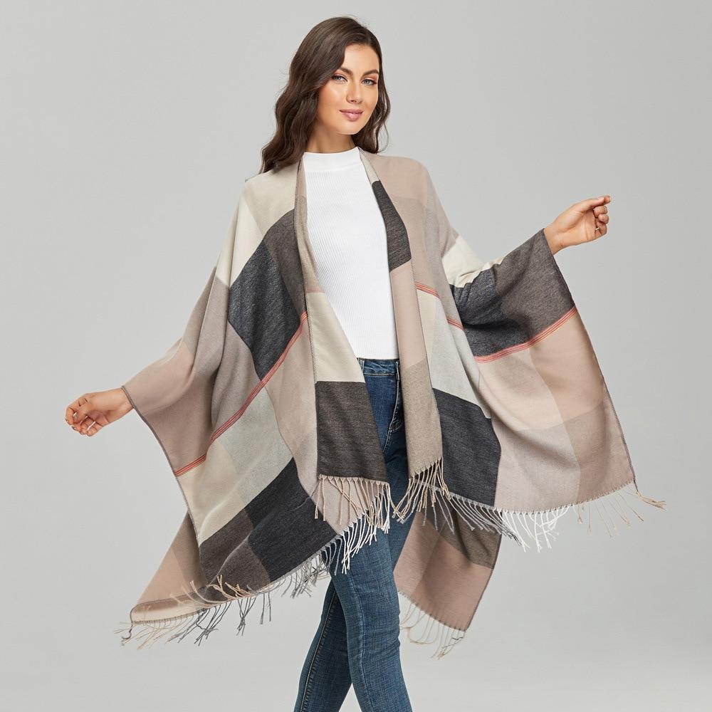 Poncho Femme Carreaux Beige - Beige