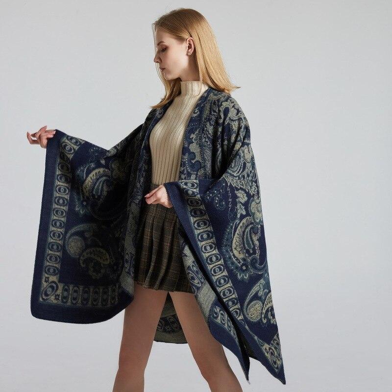 Poncho Femme Motifs Iraniens - bleu