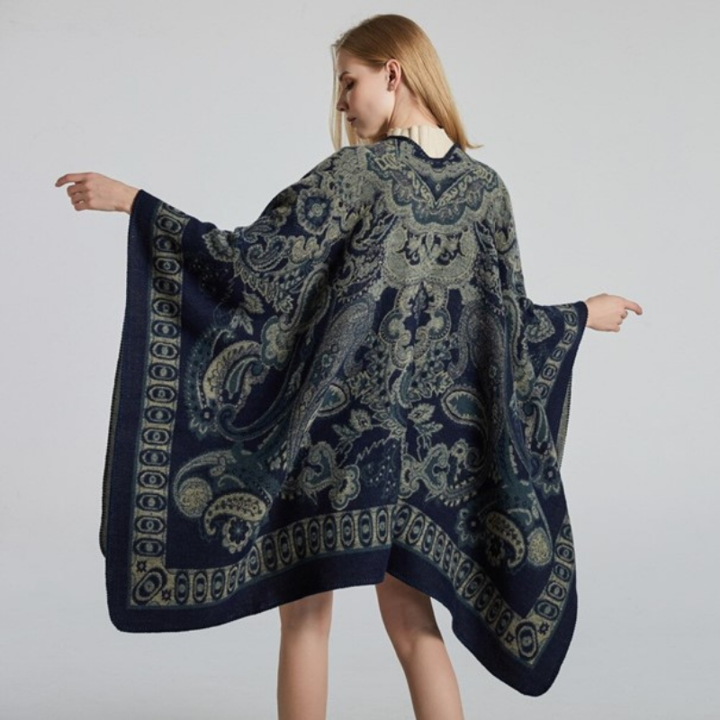 Poncho Femme Motifs Iraniens - bleu