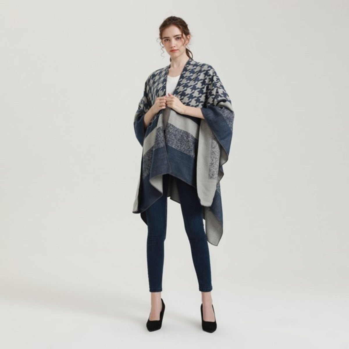 Poncho Femme Pied de Poule