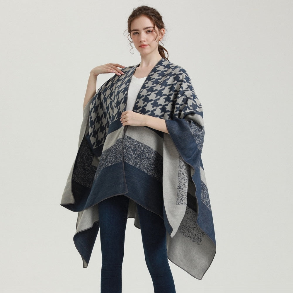 Poncho Femme Pied de Poule