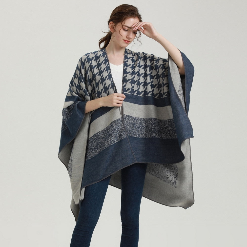 Poncho Femme Pied de Poule