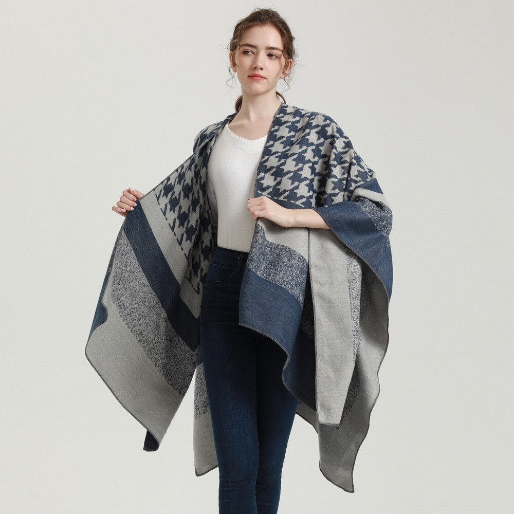 Poncho Femme Pied de Poule