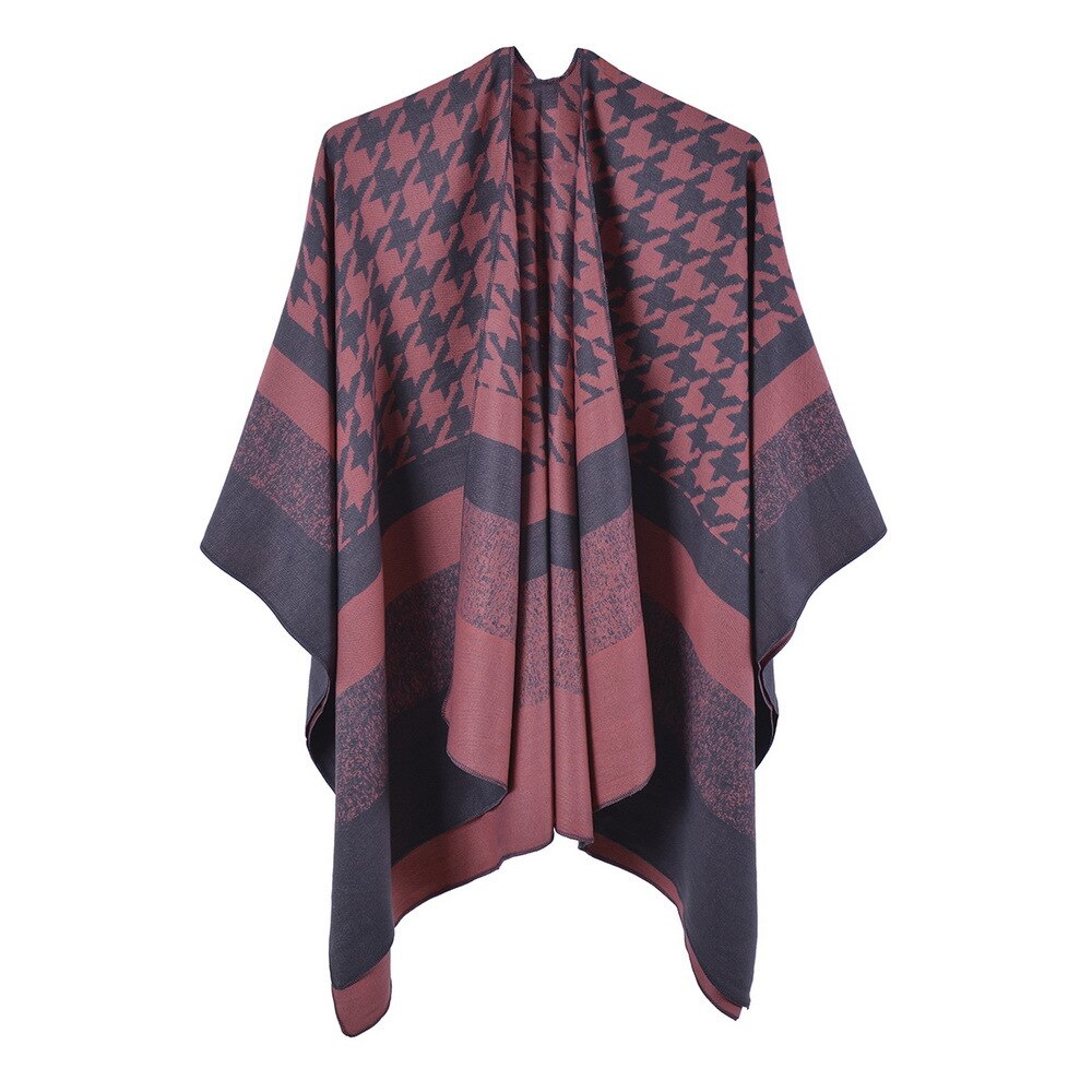 Poncho Femme Pied de Poule - orange / Unique