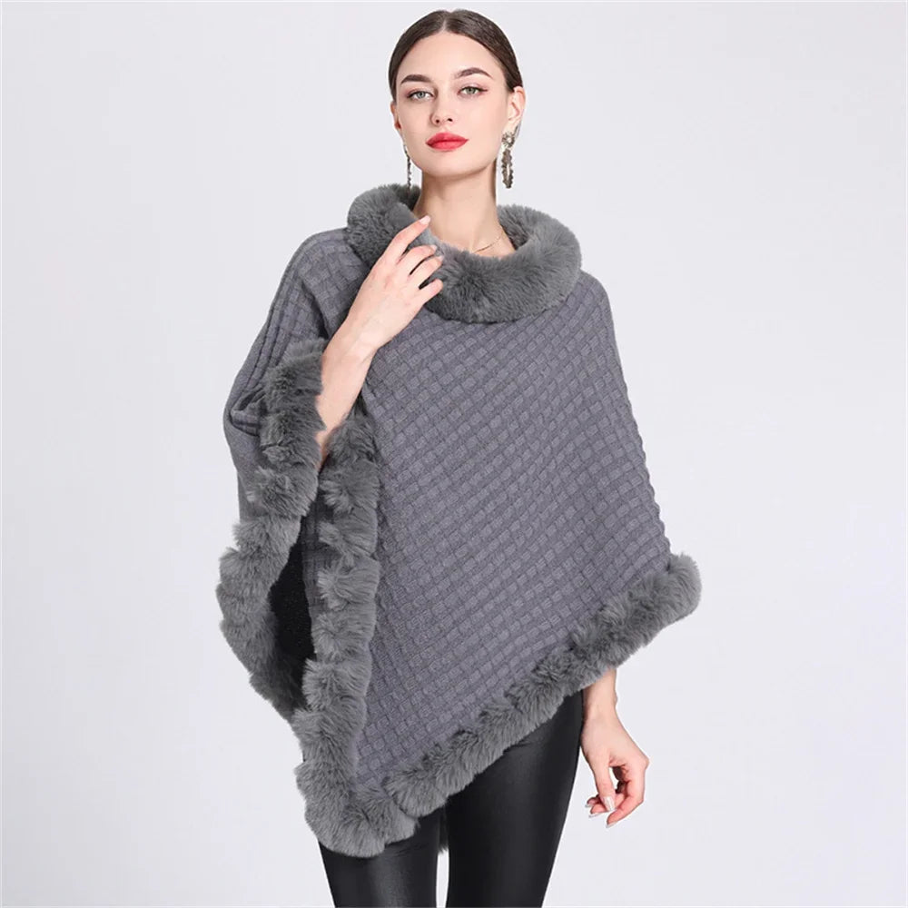 Poncho Femme Tricot - gris