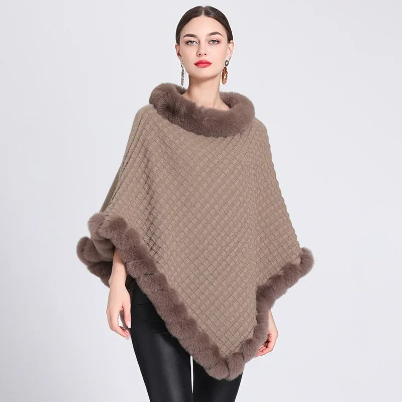 Poncho Femme Tricot - kaki