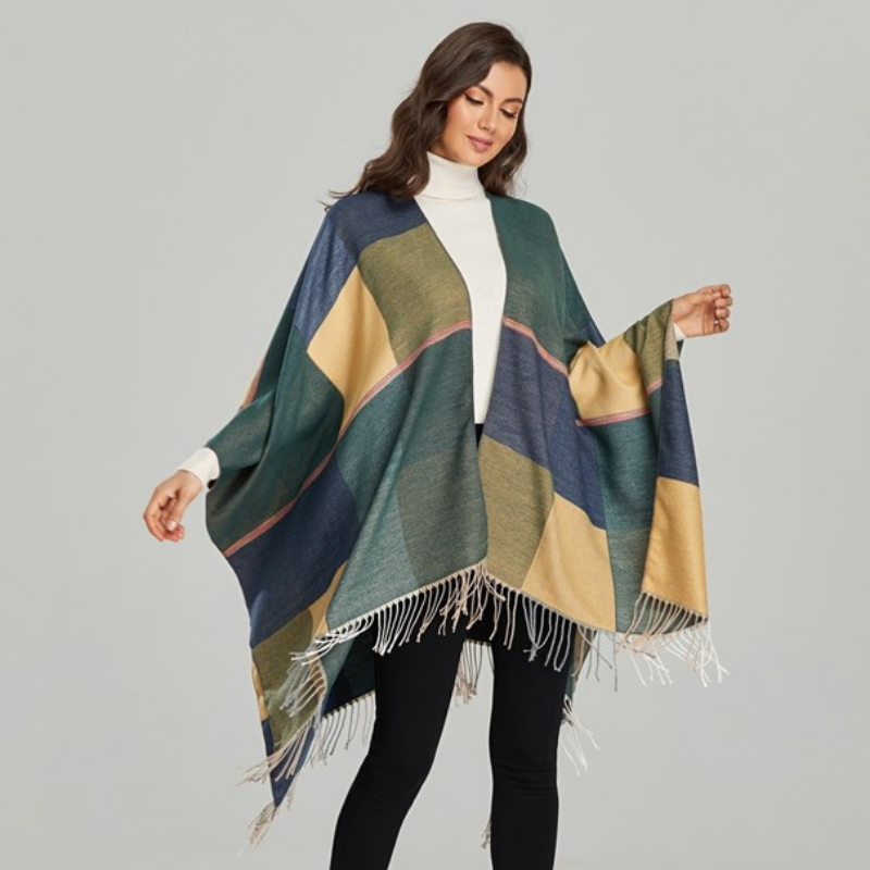 Poncho Femme Carreaux Vert - Vert