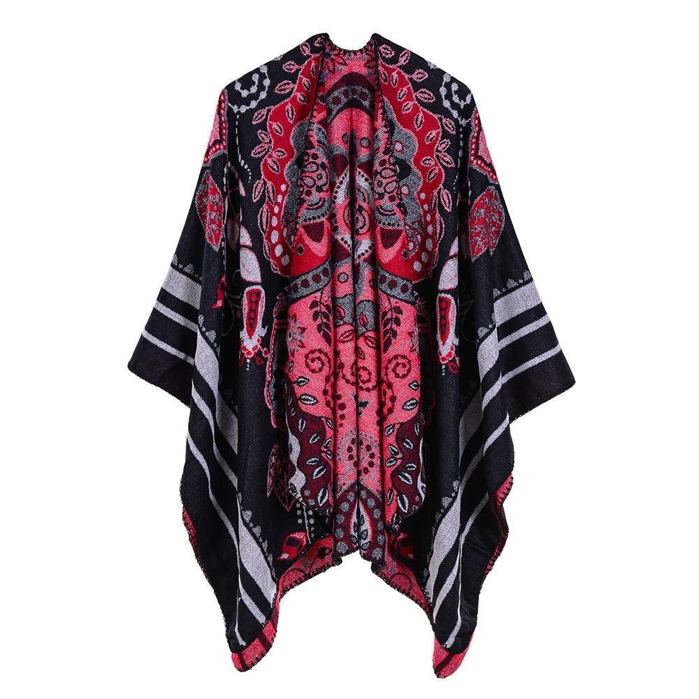 Poncho Femme Flowers - noir & rouge