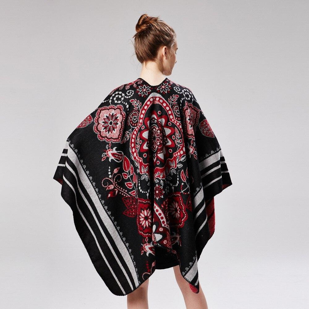 Poncho Femme Flowers - noir & rouge