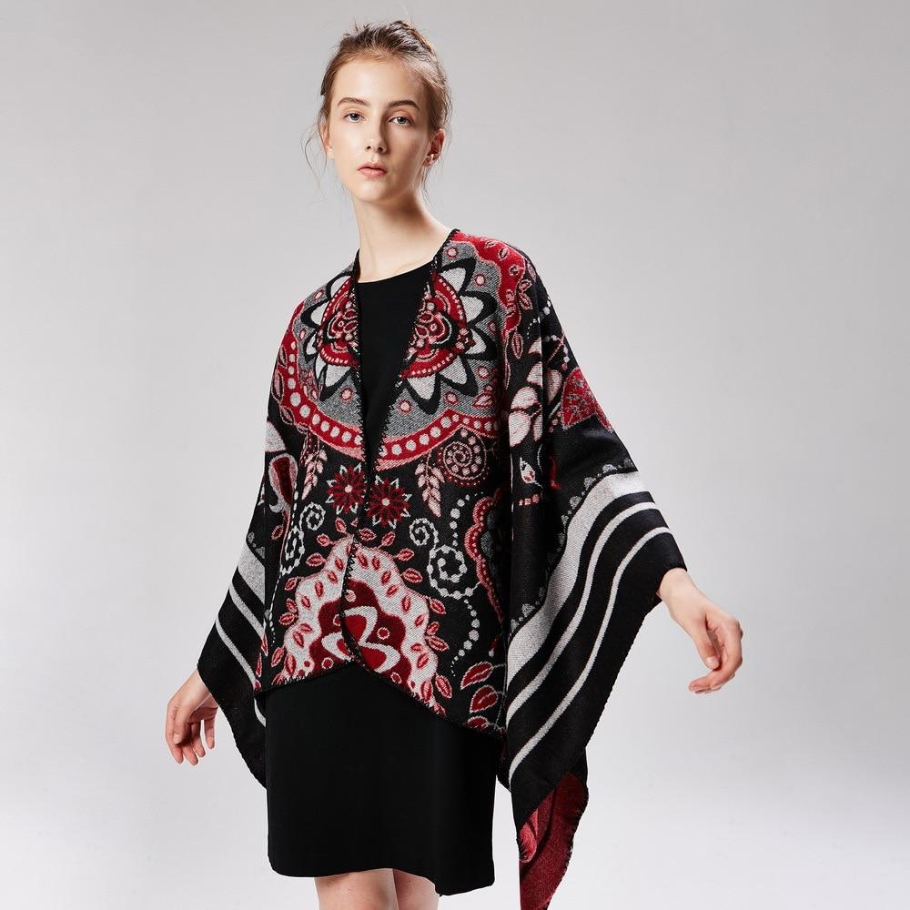 Poncho Femme Flowers - noir & rouge