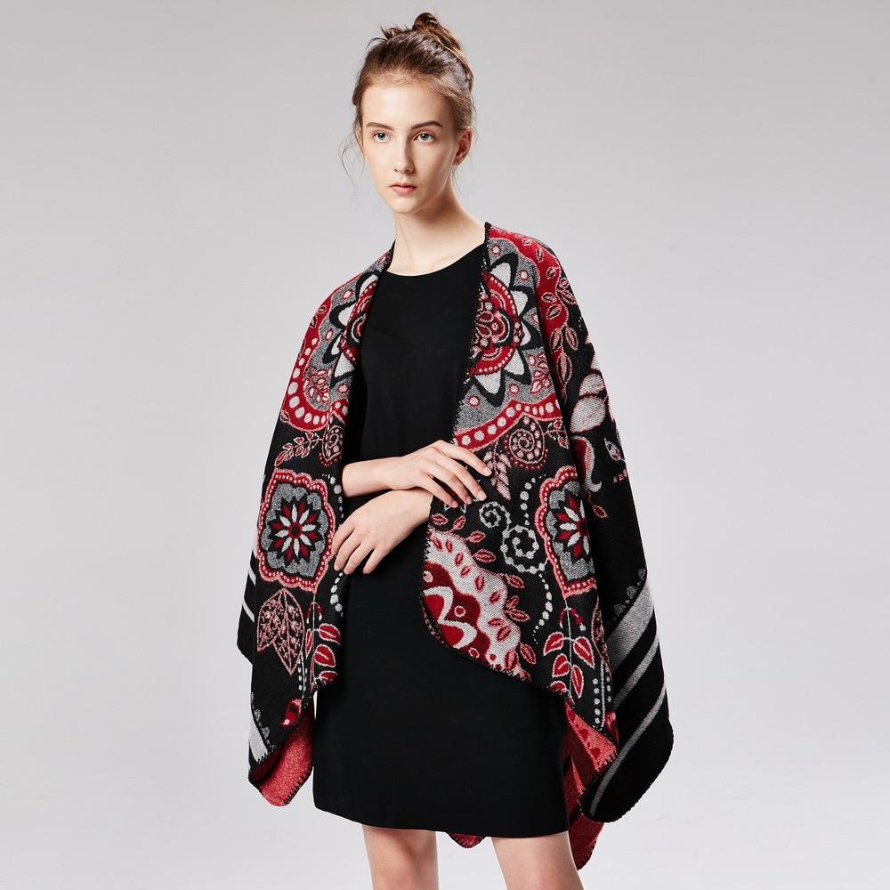 Poncho Femme Flowers - noir & rouge