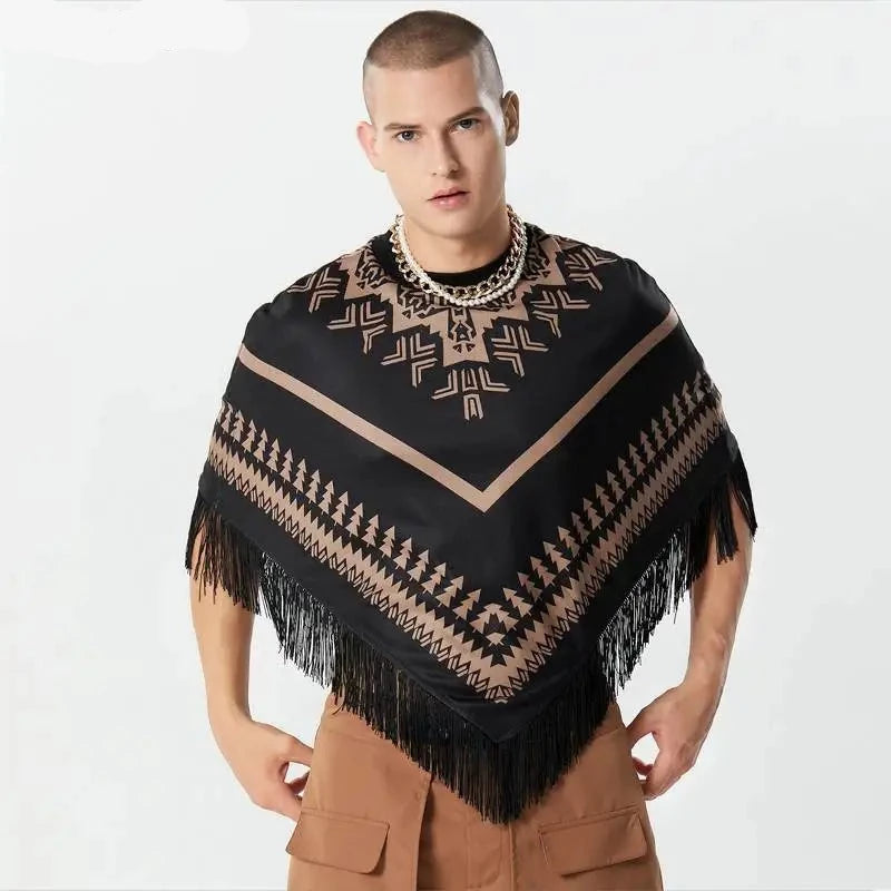 Poncho Homme Franges Mode