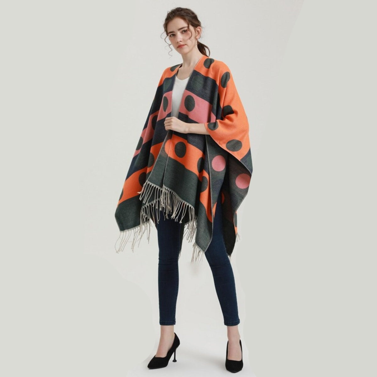 Poncho Femme Pois & Franges