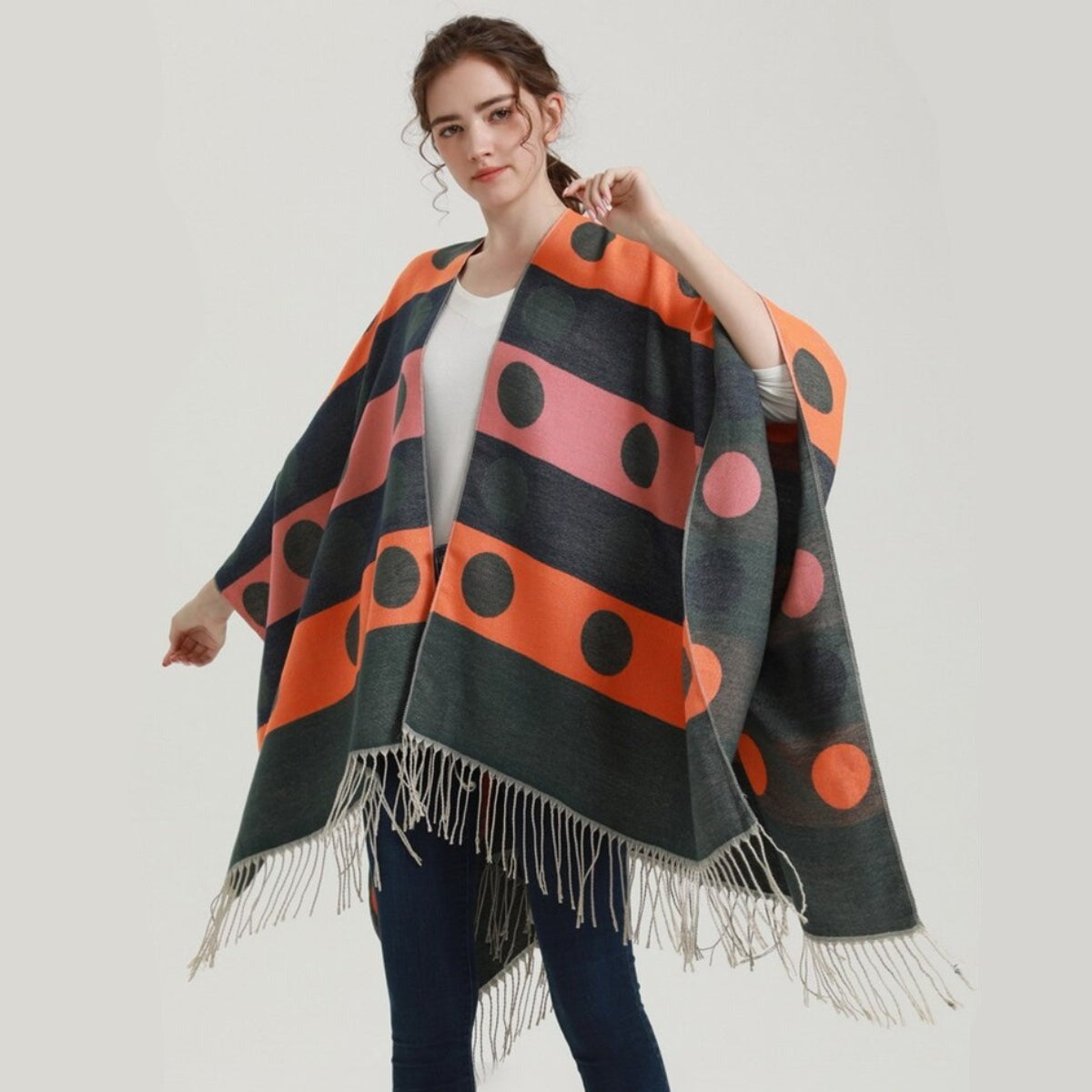 Poncho Femme Pois & Franges