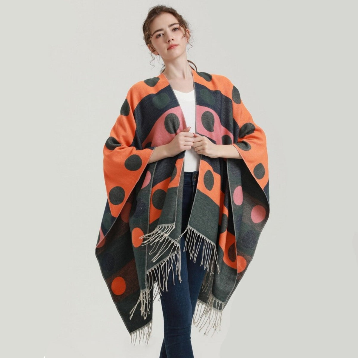 Poncho Femme Pois & Franges