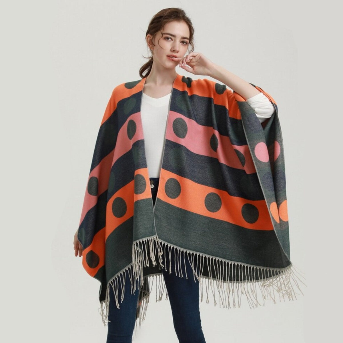Poncho Femme Pois & Franges