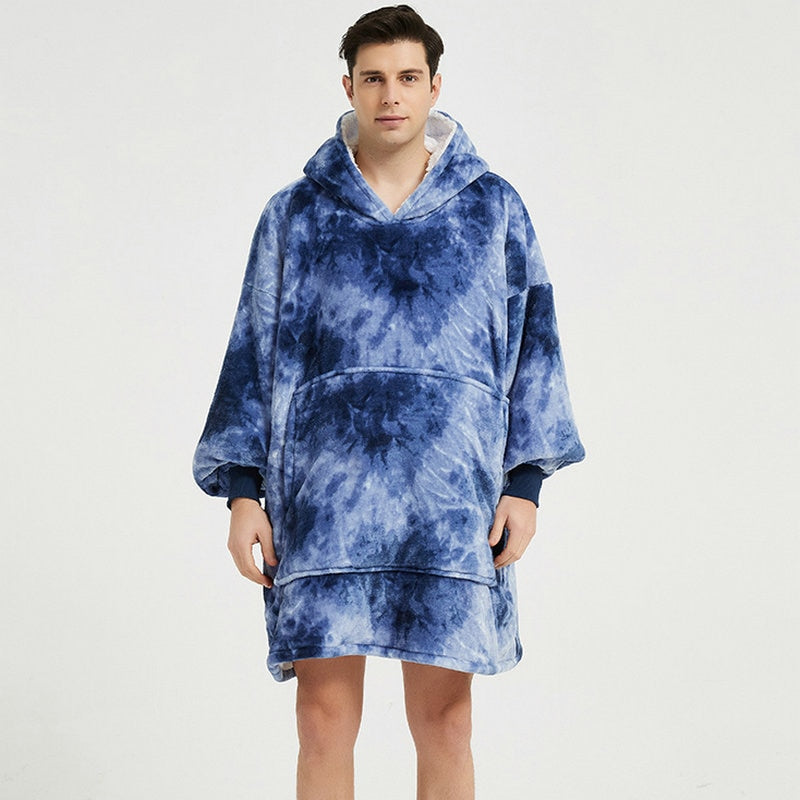 Poncho Plaid Polaire Homme - Bleu