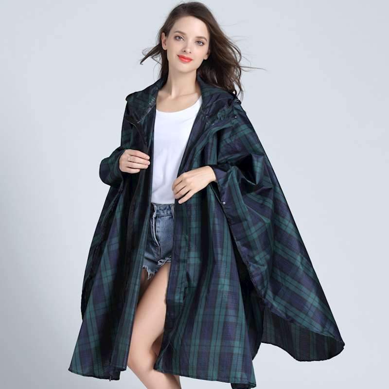 Poncho Pluie Carreaux Ecossais - Carreaux Vert / L