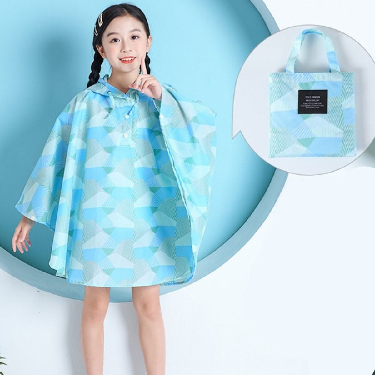 Poncho Pluie Fille Bleu
