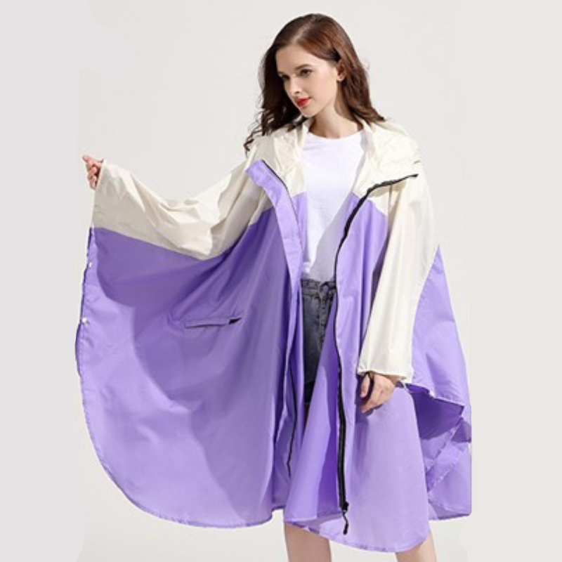 Poncho Pluie Beige & Violet - Violet & beige