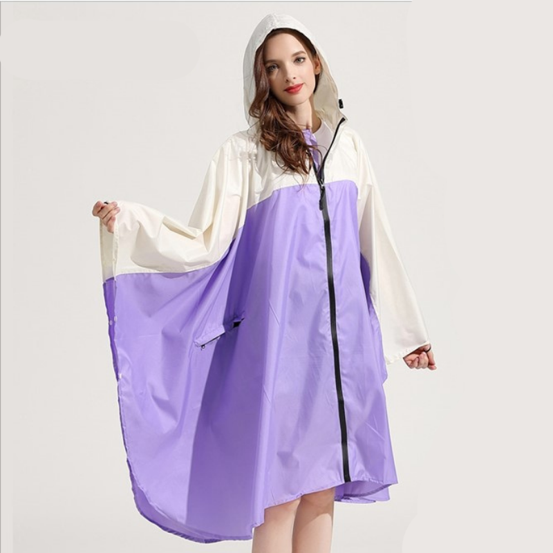 Poncho Pluie Beige & Violet - Violet & beige
