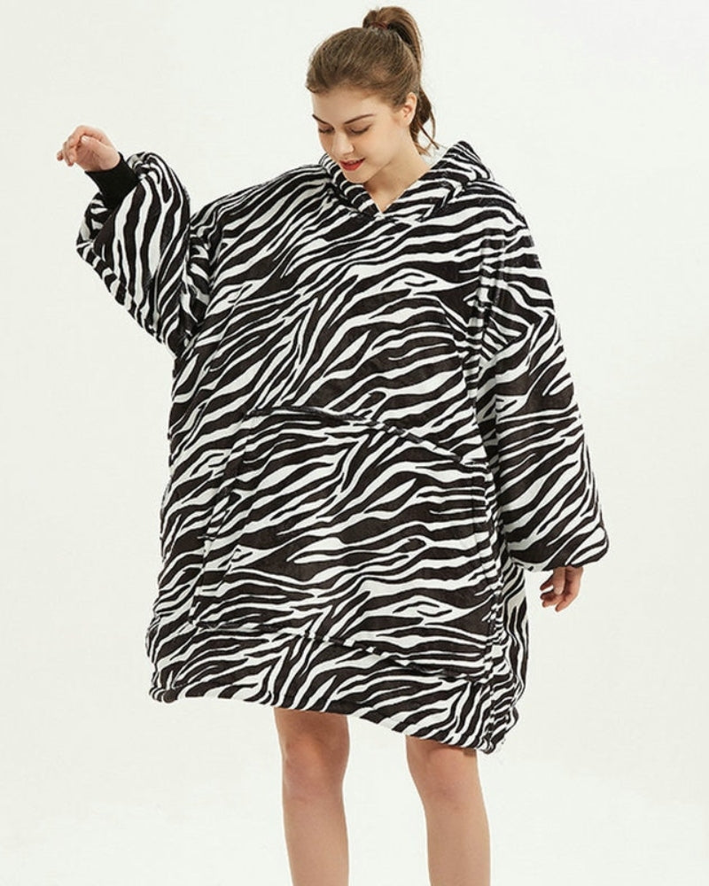 Poncho Polaire Femme Zébré - Noir & Blanc