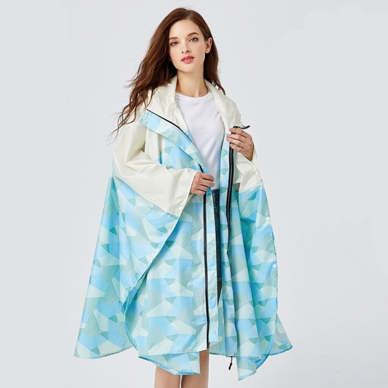 Poncho Pluie Beige & Bleu - bleu & beige